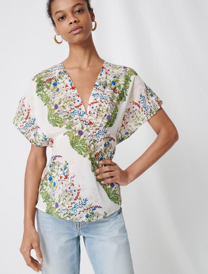 Maje Delicate Floral Silk Top