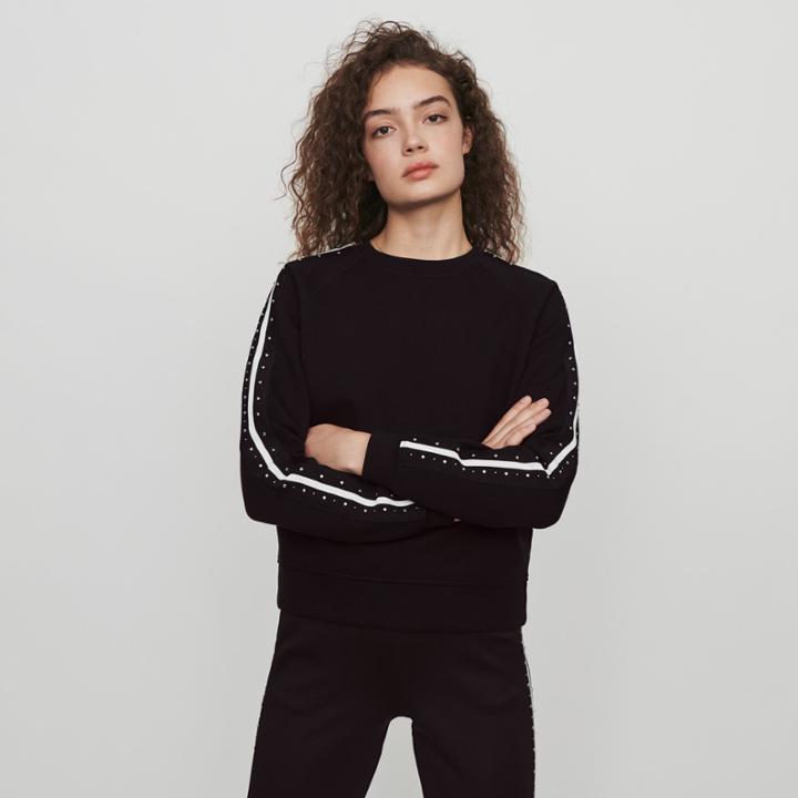 Maje Contrast Striped And Studded Sweatshirt