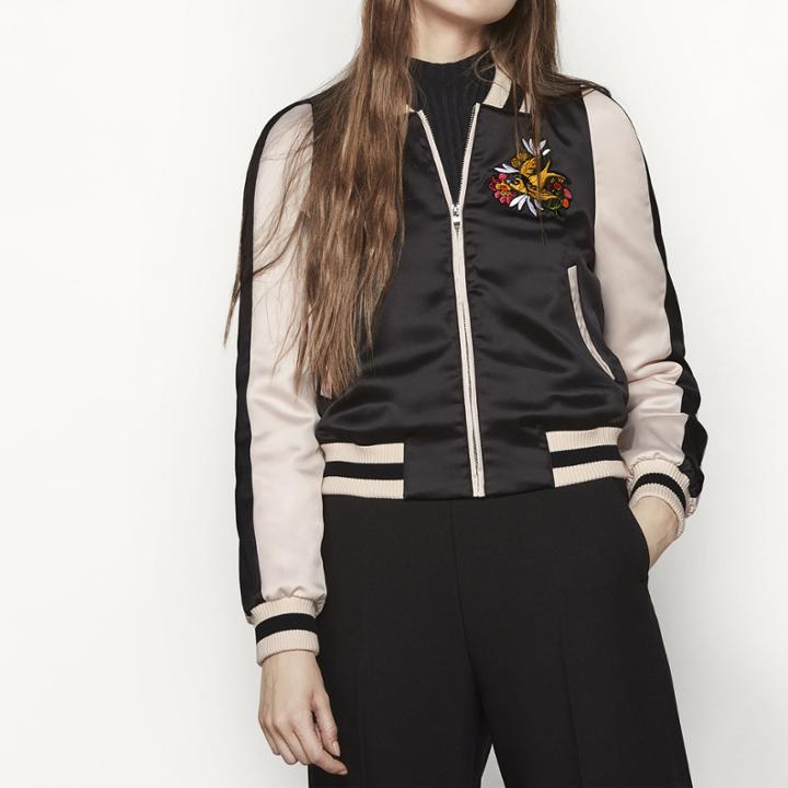 Maje Varsity-style Two-tone Satin Jacket