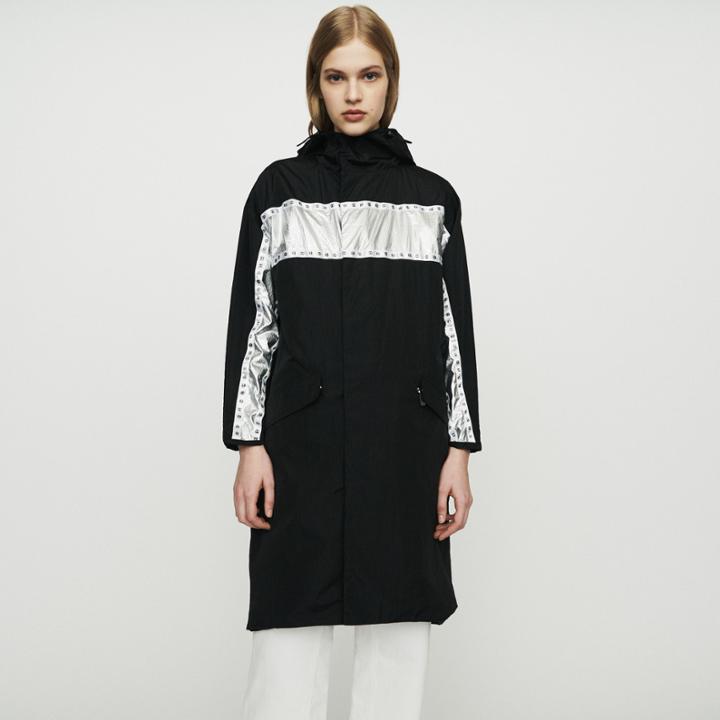 Maje Long Parka With Inlaid Bands