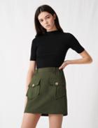 Maje Khaki Cotton Skirt With Pockets