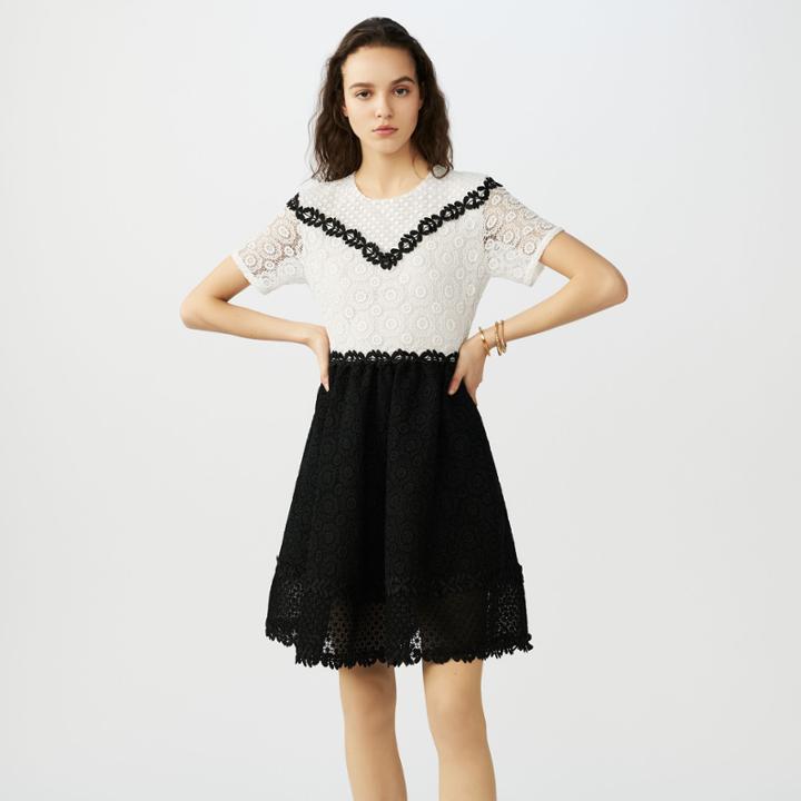 Maje Skater Dress In Bicolored Lace