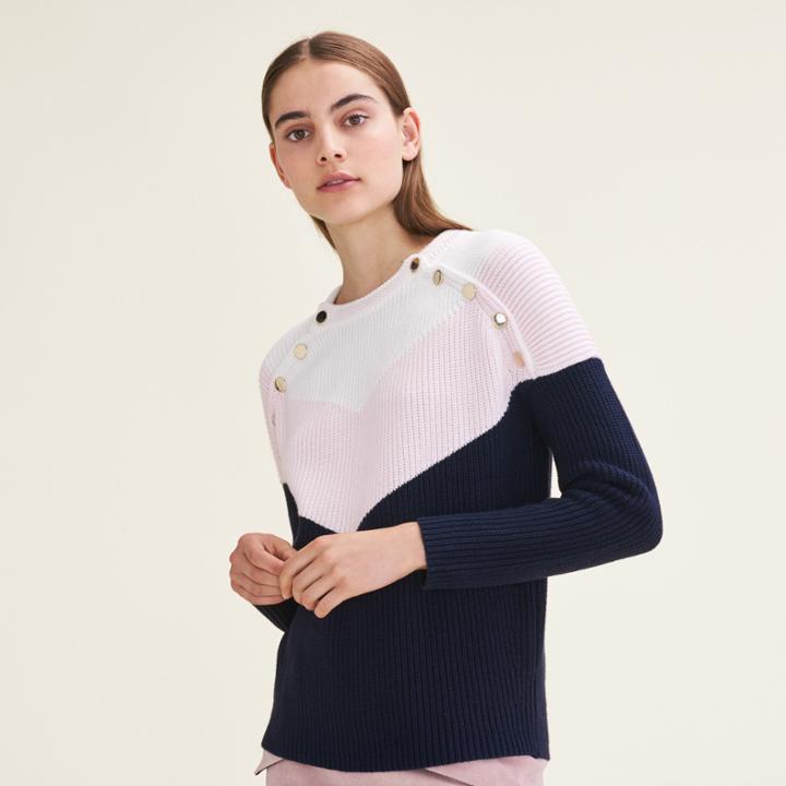 Maje Tricolour Jumper With Press Studs