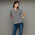 Maje Striped Cotton T-shirt With Crest