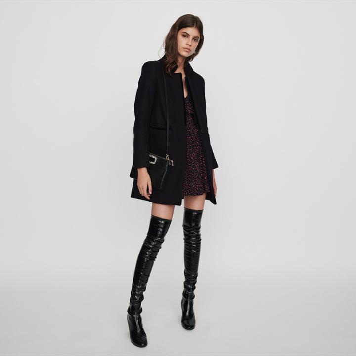 Maje Wool And Velvet Coat