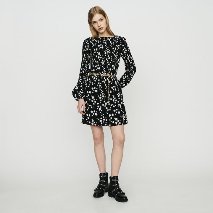 Maje Pleated Dress With Daisy Print