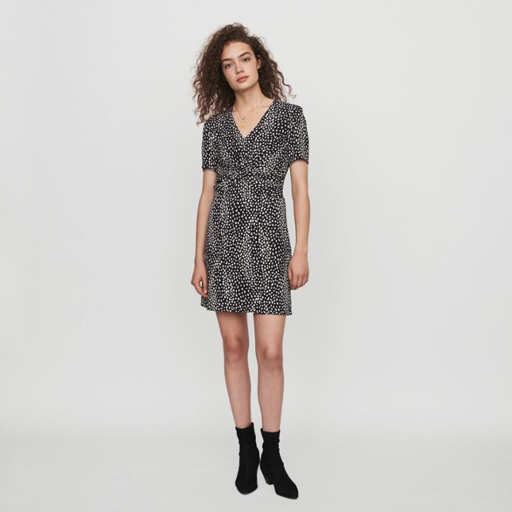 Maje Gathered Dress In Printed Jacquard