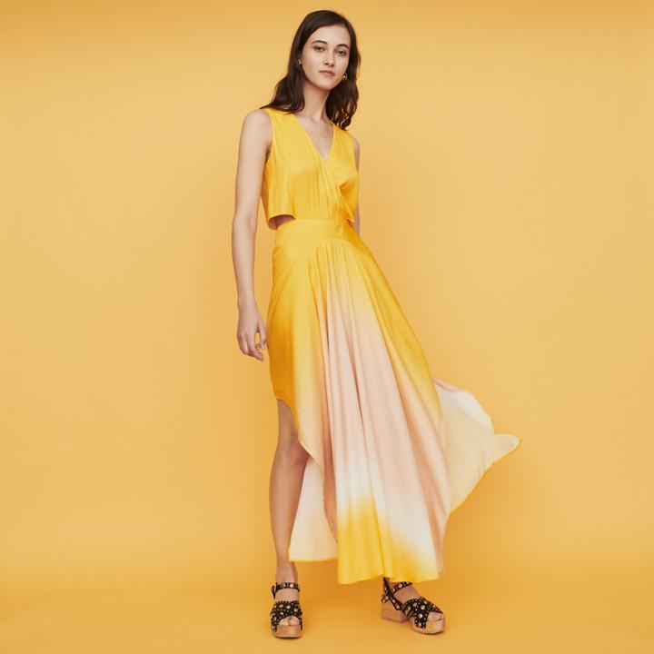 Maje Long Tie Dye Dress In Satin