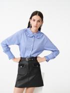 Maje Striped Shirt With A Frilled Collar