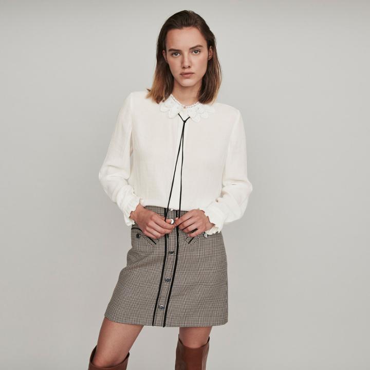 Maje Guipure Collar Shirt And Velvet Link