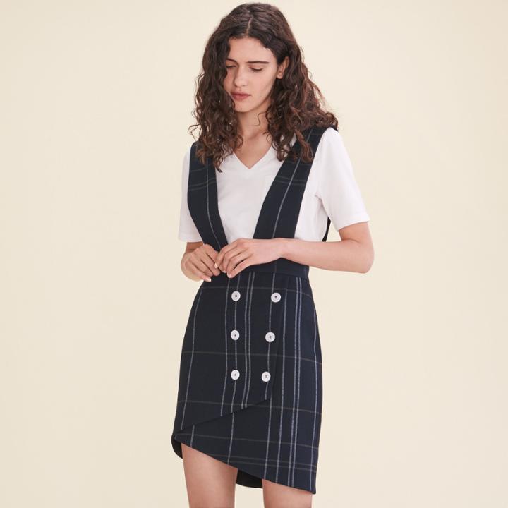 Maje Tartan Skirt With Braces