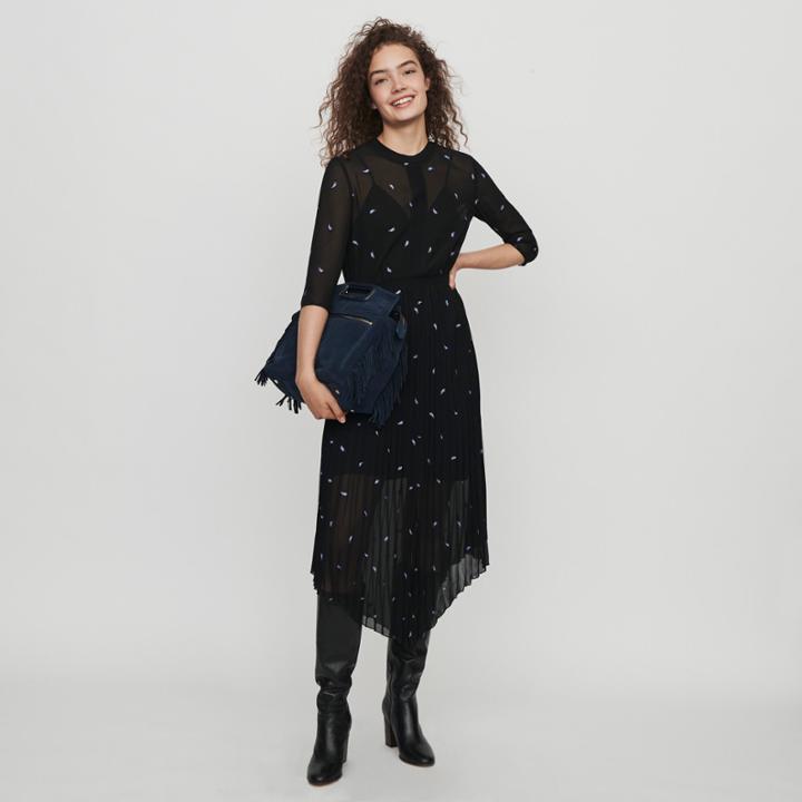 Maje Pleateddress With Embroidered Cashmere