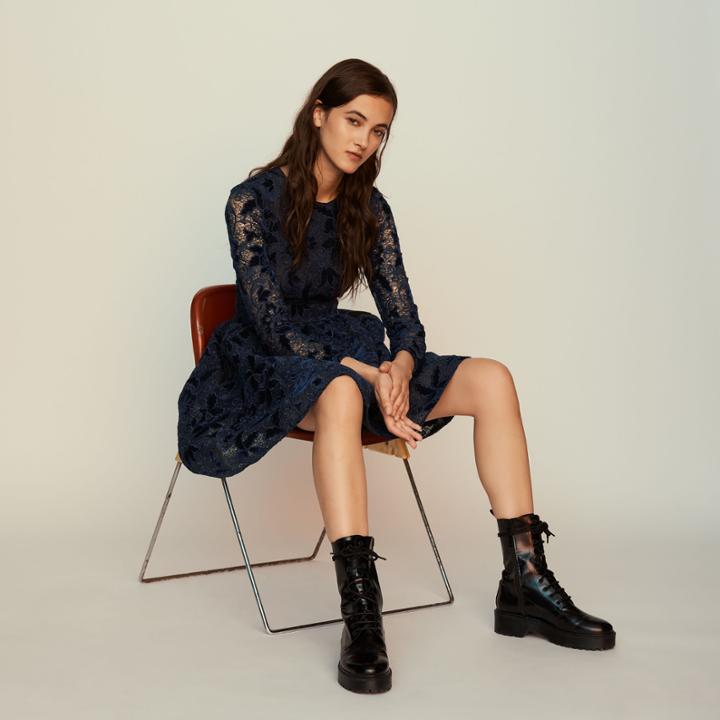 Maje Long-sleeved Skater Dress In Guipure