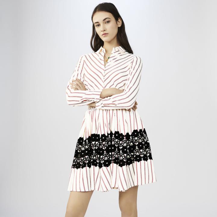 Maje Striped Shirt Dress With Guipure Lace