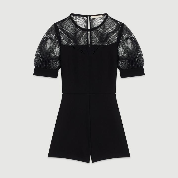 Maje Romper In Crepe And Lace