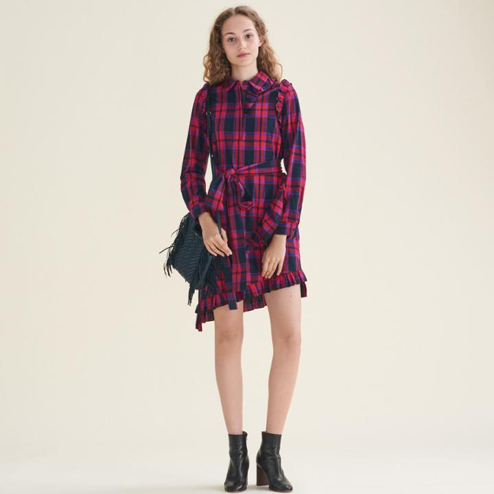 Maje Checked Dress With Frills