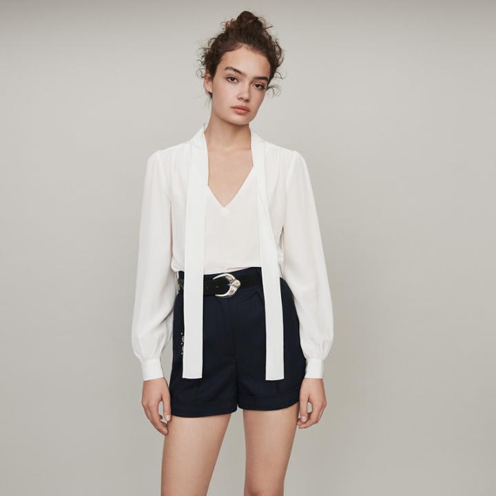 Maje Pussycat Bow Silk Top