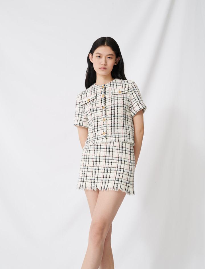 Maje Elegant Tweed-style Top With Fringing