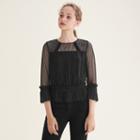 Maje Flowing Pleated Top With Dotted Swiss