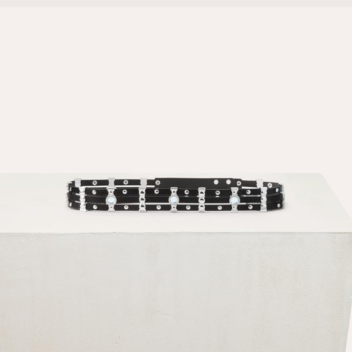 Maje Leather Belt With Studs And Rhinestones