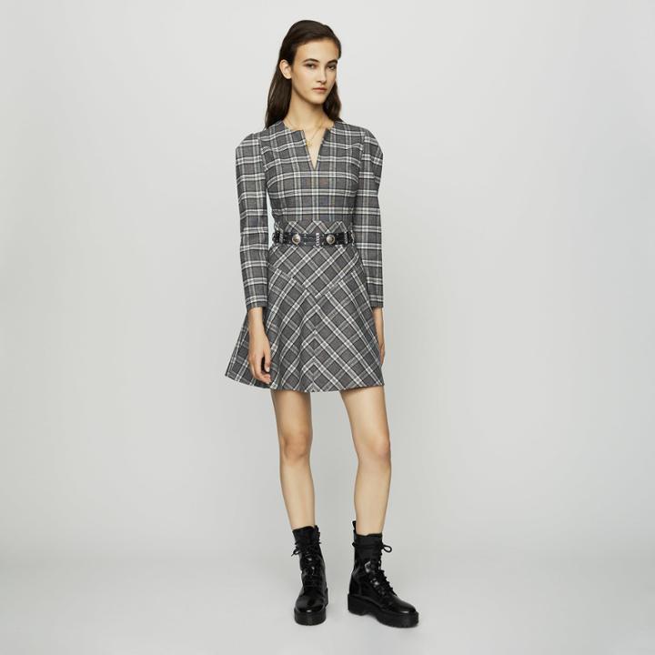 Maje Wool Blend Plaid Dress