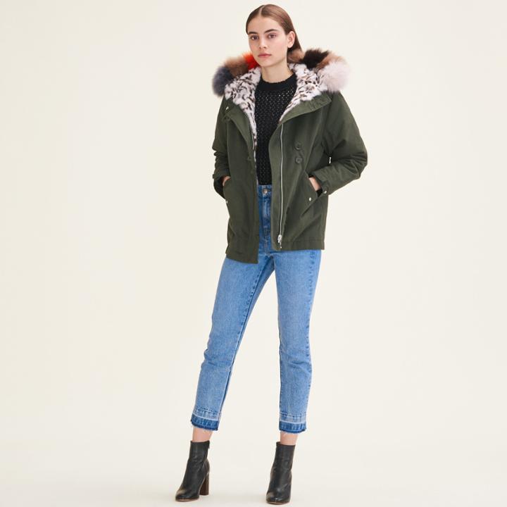 Maje Reversible Printed Fur Parka