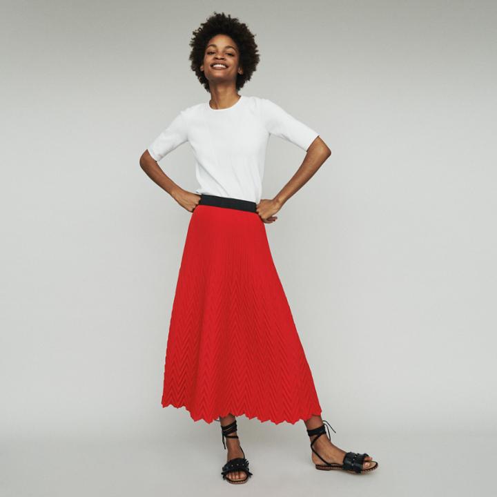Maje Long Skirt With Chevron Pleat