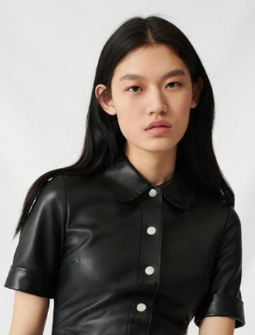 Maje Buttoned Leather Shirt Dress