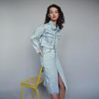 Maje Long Skirt In Faded Denim
