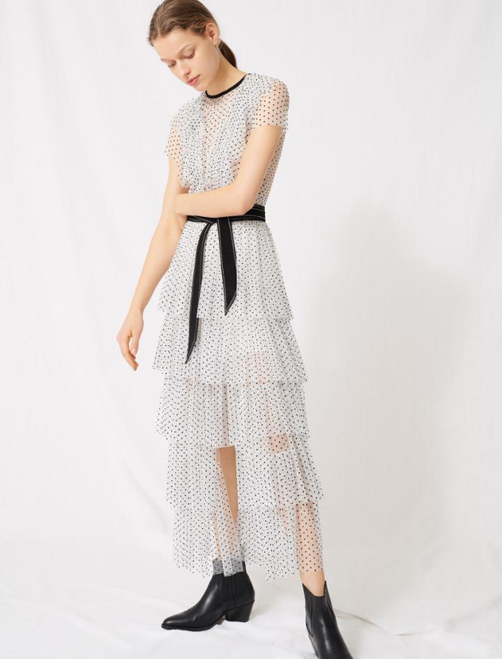 Maje Long Dress In Dotted Swiss Tulle