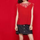Maje Silk Top With Contrasting Embroidery