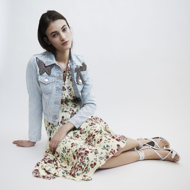 Maje Short Denim Jacket With Badge