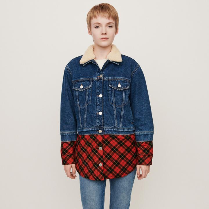 Maje Plaid Trompe-l'oeil Jean Jacket
