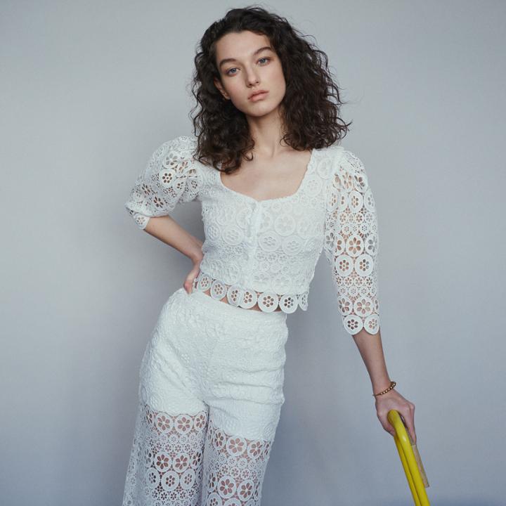 Maje Cropped Top In Daisy Guipure