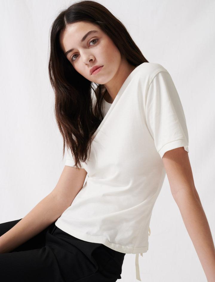 Maje Ecru T-shirt With Lacing At The Back