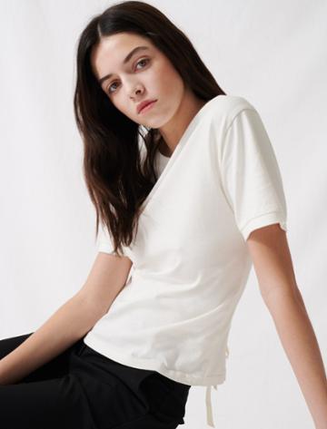 Maje Ecru T-shirt With Lacing At The Back