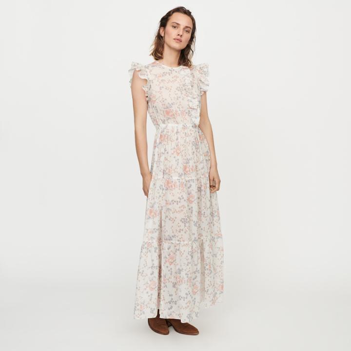 Maje Long Floral-print Ruffled Dress