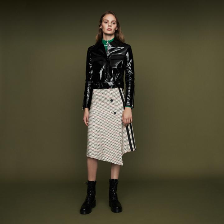 Maje Long Asymmetric Plaid Skirt