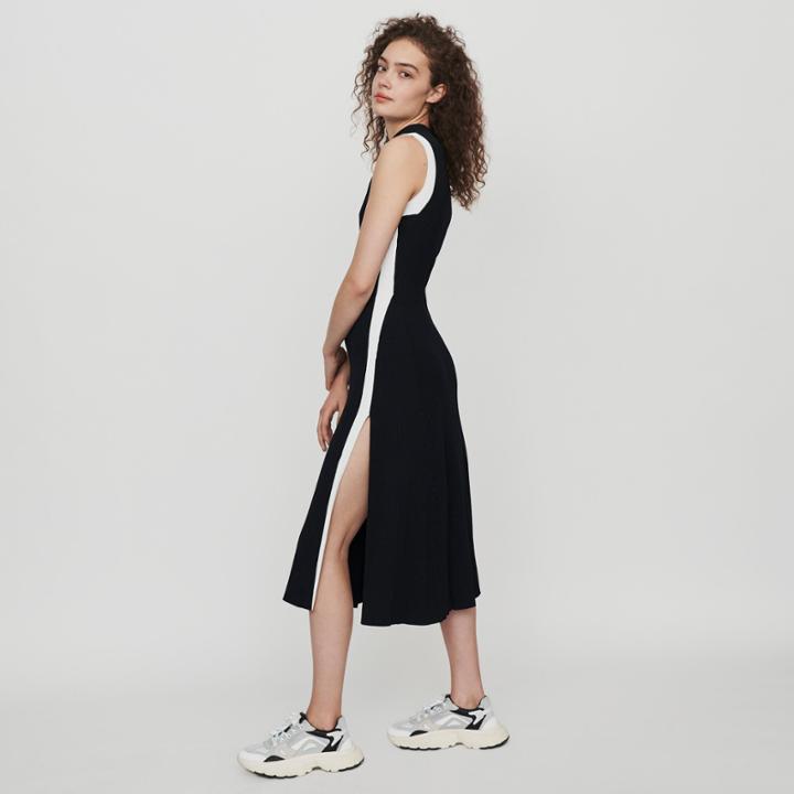 Maje Split And Contrasting Ribbed Dress