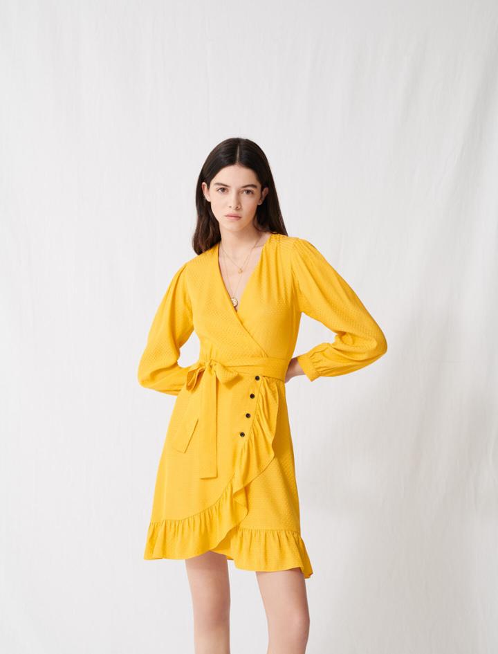 Maje Sunny Yellow Wrap Tie Dress