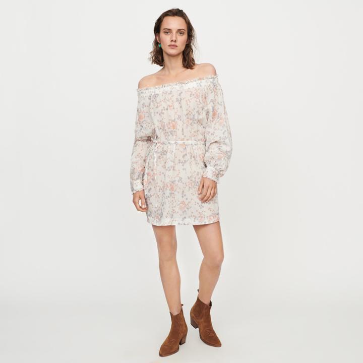 Maje Printed-cotton Voile Smocking Dress