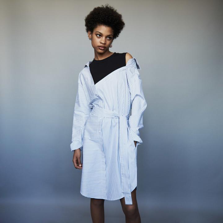 Maje Destructured Striped Shirt Dress