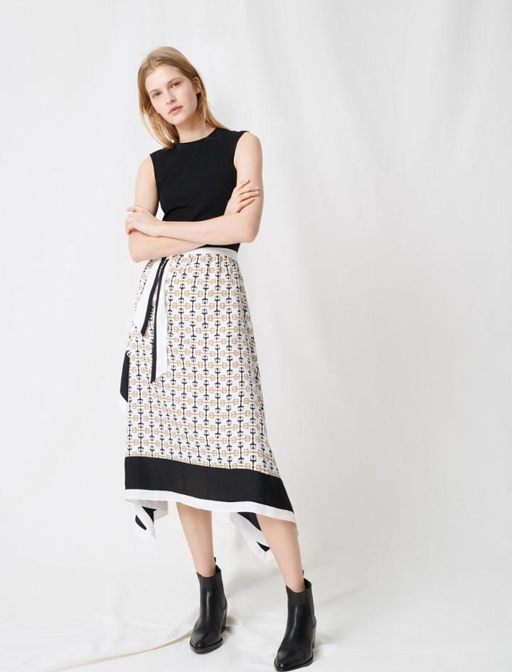 Maje Black Dress With Scarf-style Motifs