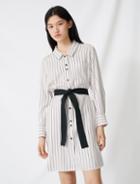 Maje Belted Pinstriped Shirt Dress