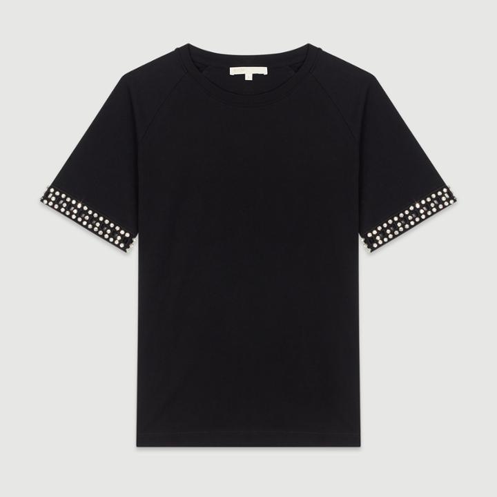 Maje Open-work T-shirt With Rhinestone