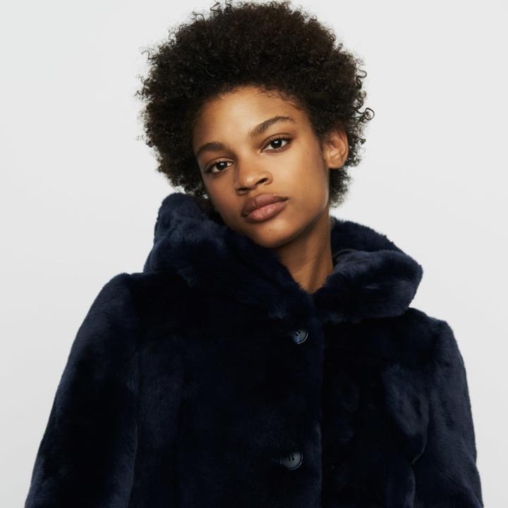 Maje Cropped Hooded Fur Coat