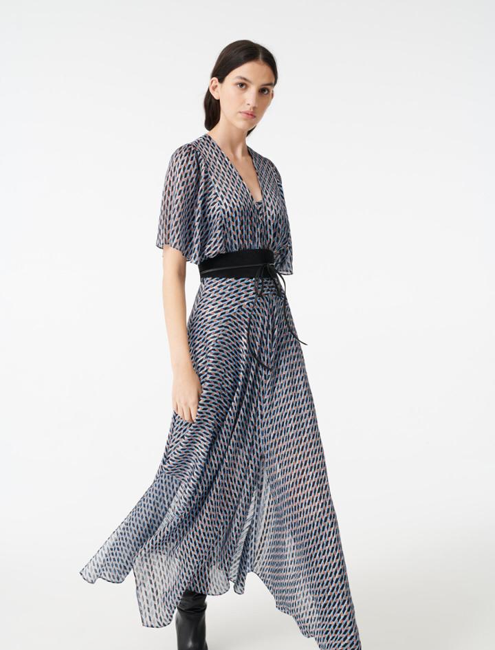 Maje Lurex Jacquard Print Scarf Dress