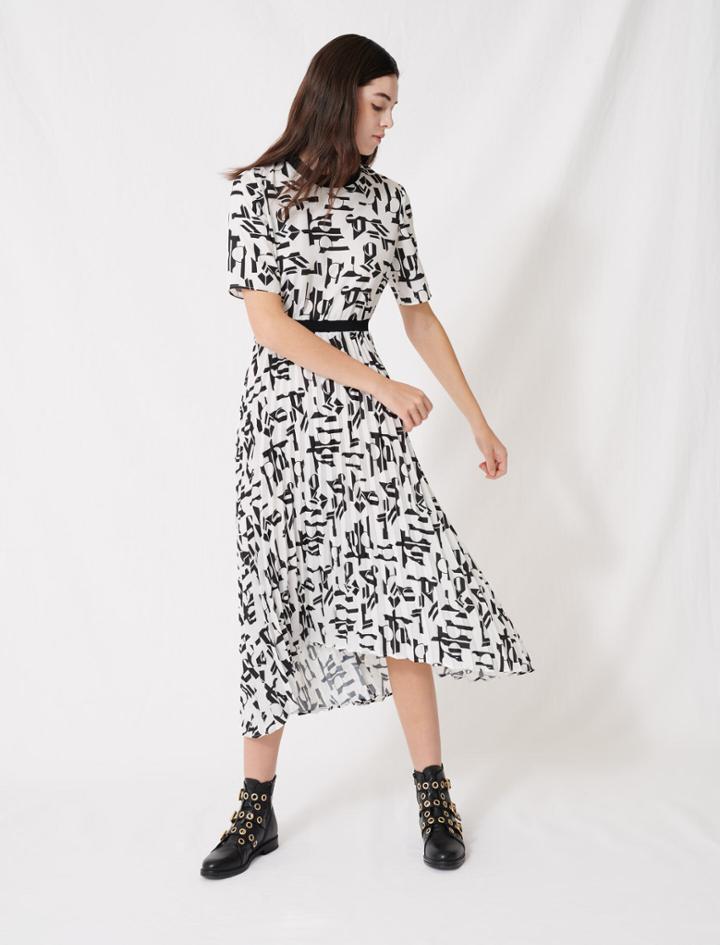 Maje Motif Dress With Inlaid Waistband