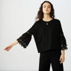 Maje T-shirt With Guipure Lace Sleeves