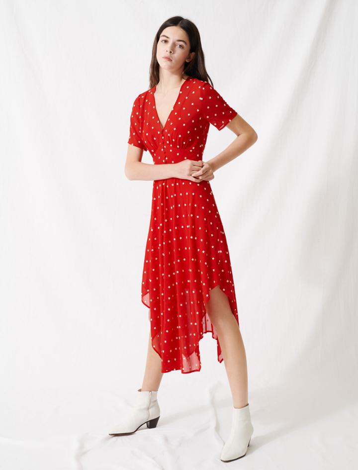 Maje Long Embroidered Muslin Dress